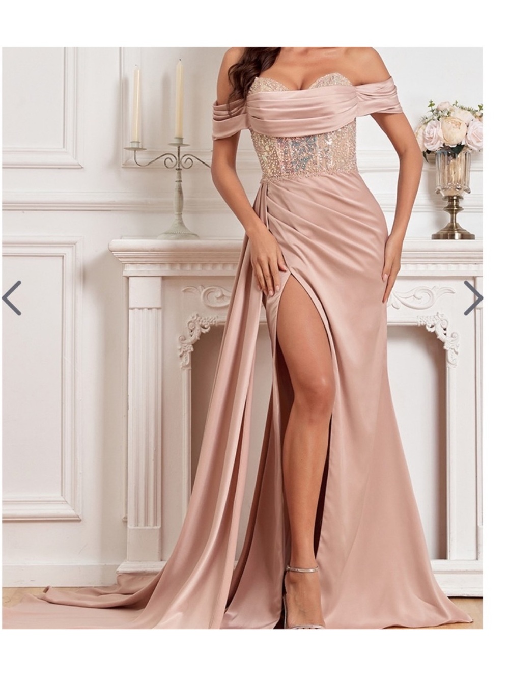 Off-Shoulder Evening Gown with Embellished Bodice